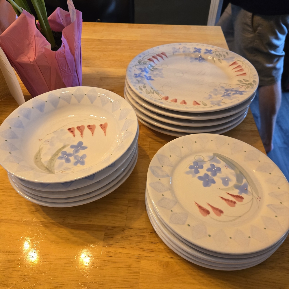 Elegant Blue and Red Floral Dinnerware Set